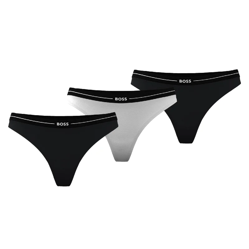 BOSS Womens Cotton Stretch Thong 3 Pack - Open White