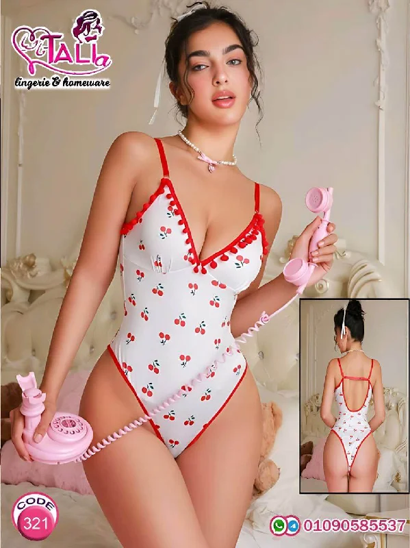 Cherry Print Tie Shoulder One Piece lingerie