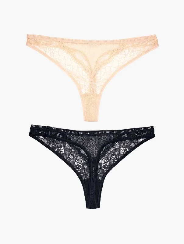 ELLE 24/7 Lace Thong - Black Beauty & Peach Puree - 2 PACK