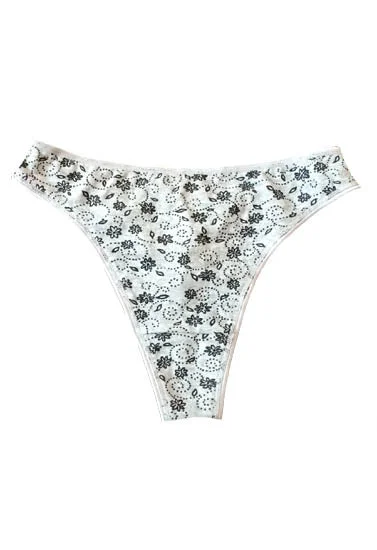 Jeff &amp; Co Grey Printed Cotton Thong Panty