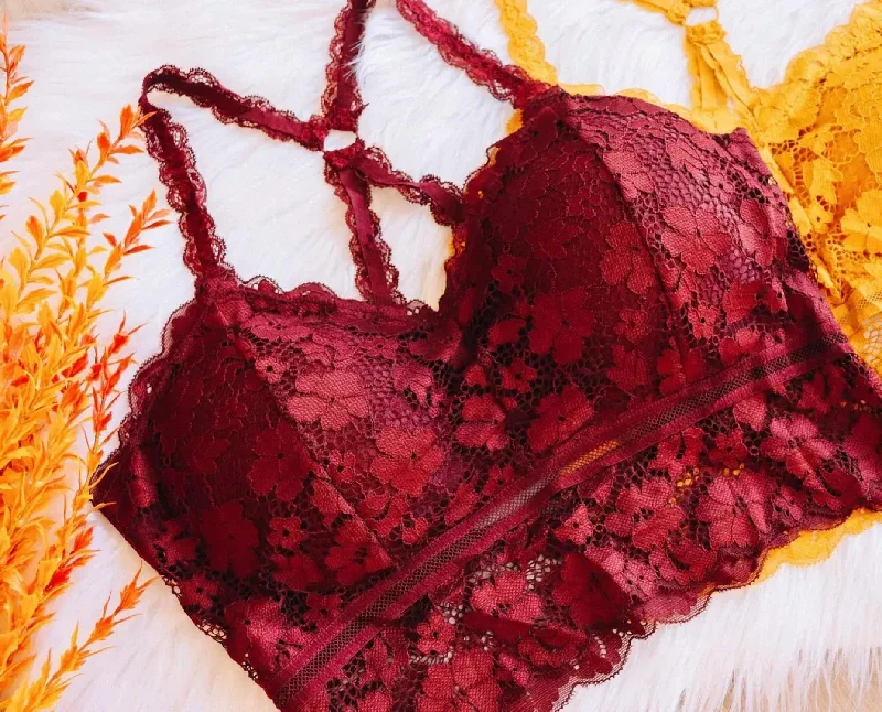 Juliette Crisscross Lace Bralette In Burgundy