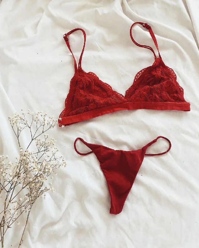 Red Lacey Bralette Set