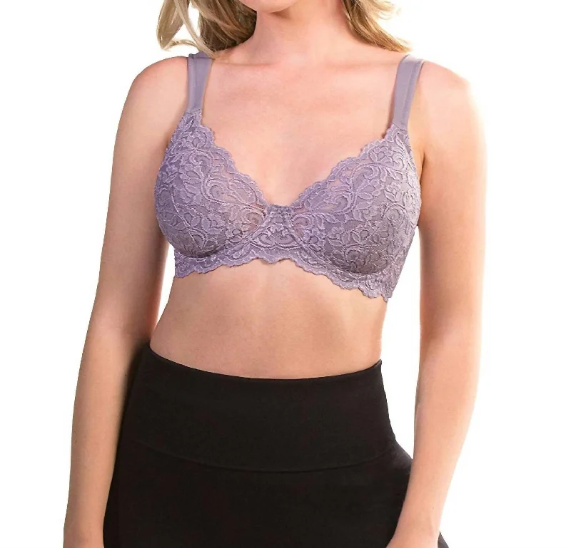 Scalloped Lace Underwire Full Figure Bra In Dusty Lavender