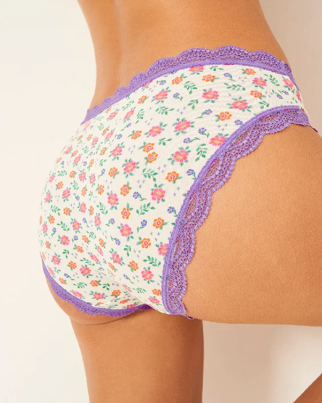 Stripe & Stare Original Knicker in Purple Pansies with Lilac Trim