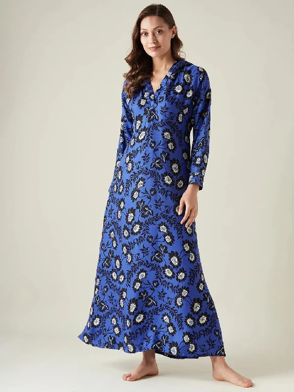 Blue floral hoodie lounge dress