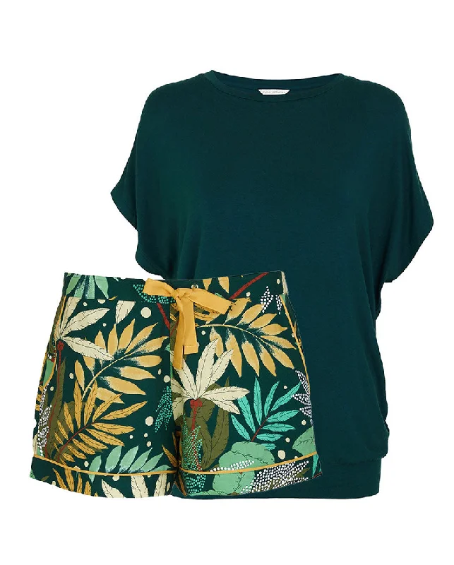 Gabrielle Slouch Jersey Top and Palm Leaf Print Shorty Set