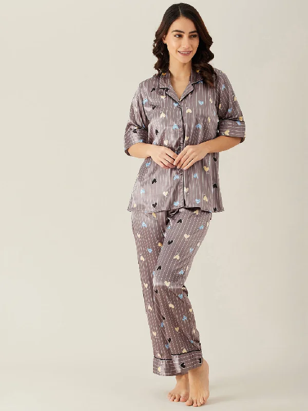 Hearts Up Satin Pyjama Loungewear