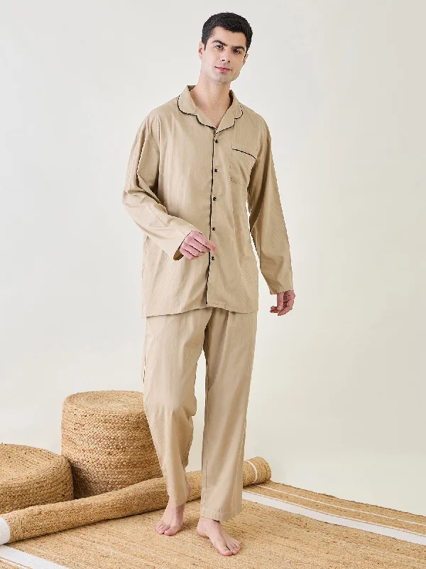 Mens Beige Classic Pyjama Set