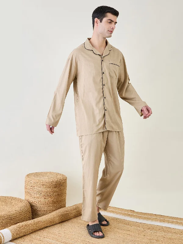 Mens Beige Classic Pyjama Set