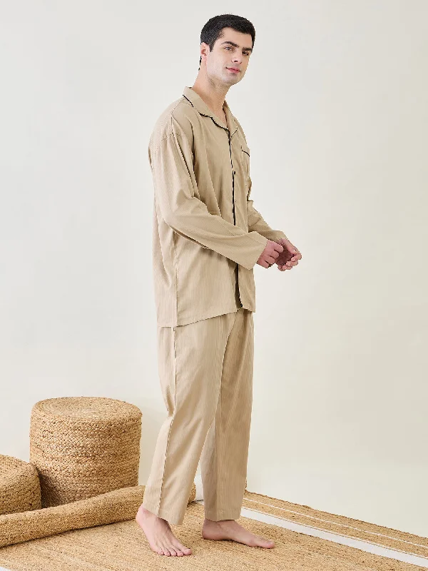 Mens Beige Classic Pyjama Set