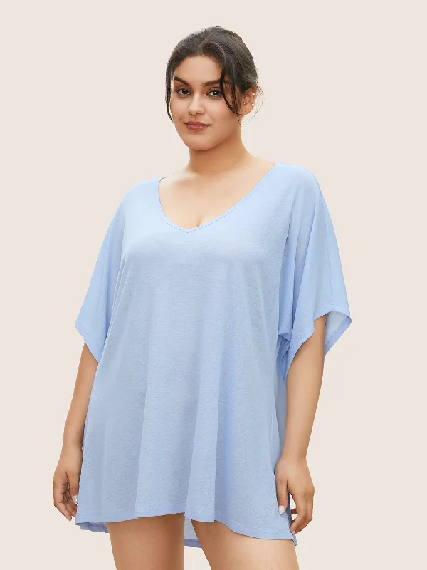 Solid Dolman Sleeve High Low Hem Sleep Dress