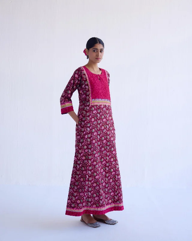 Yoke Caftan Maroon Pink