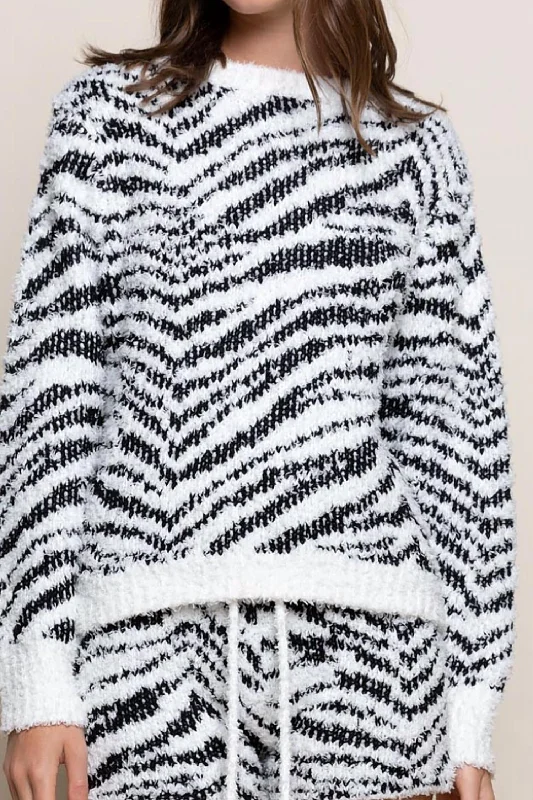 Fuzzy Zebra Sweatshirt In Black, White