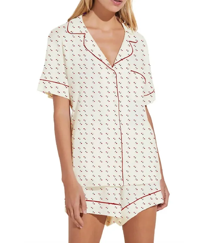 Gisele Relaxed Short Pajama Set In Triple Heart/haute Red