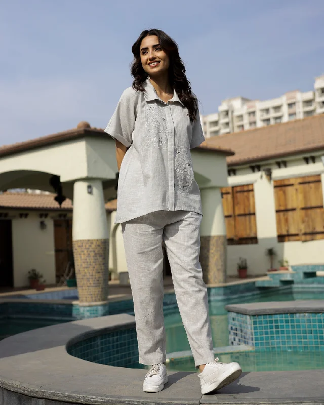 Grey Embroidered Loungewear Set