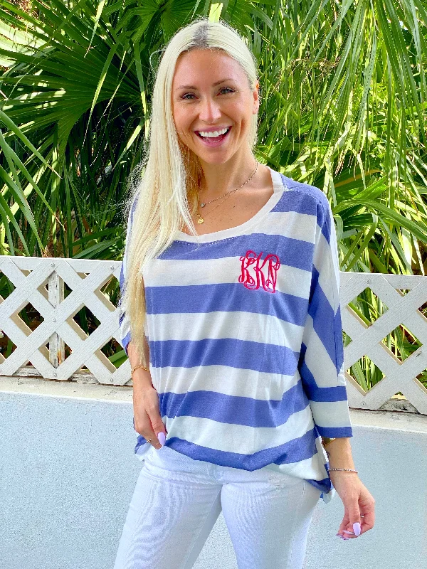 Monogram Blue & White Striped Top