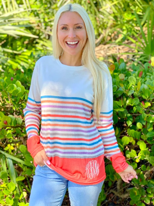 Monogram Coral Striped Top