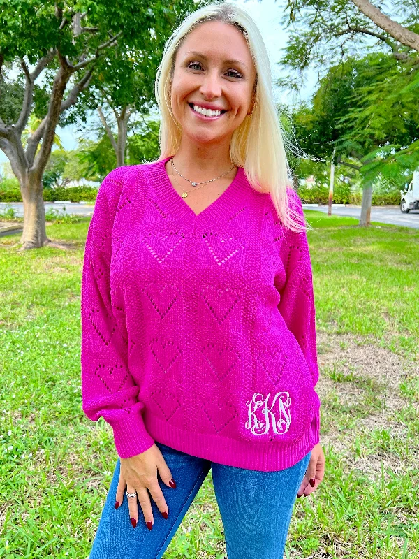 Monogram Fuchsia Hearts Sweater