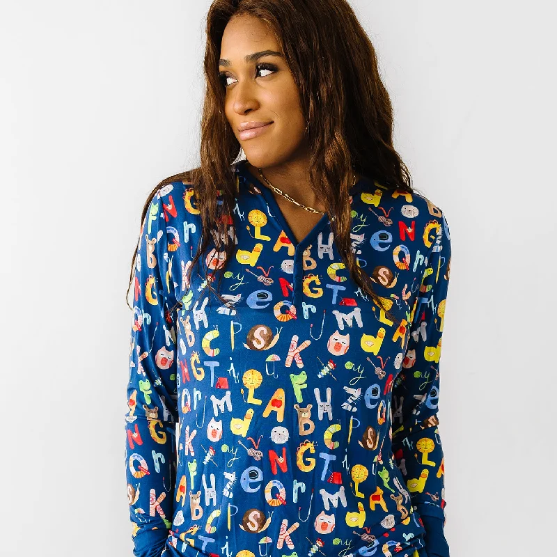 Navy Alphabet Friends Women's Pajama Top