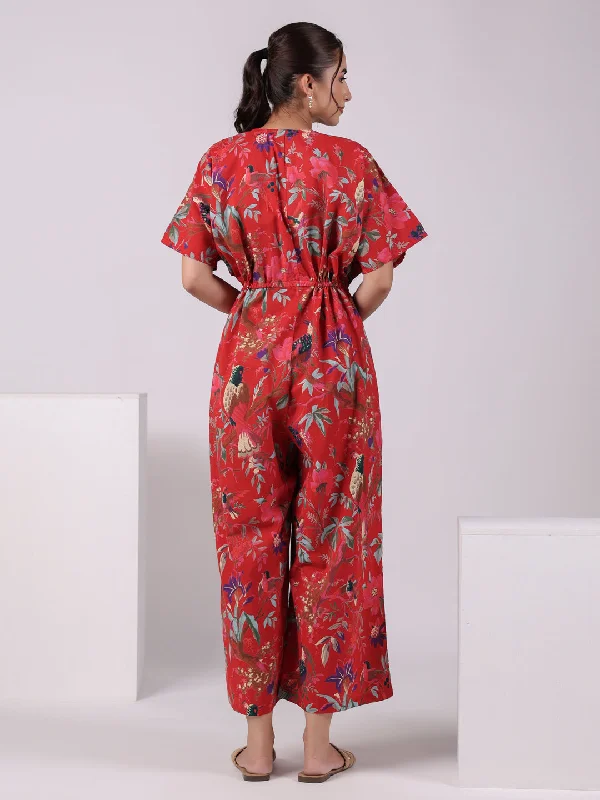 Red Floral Printed Jumpsuit for Women