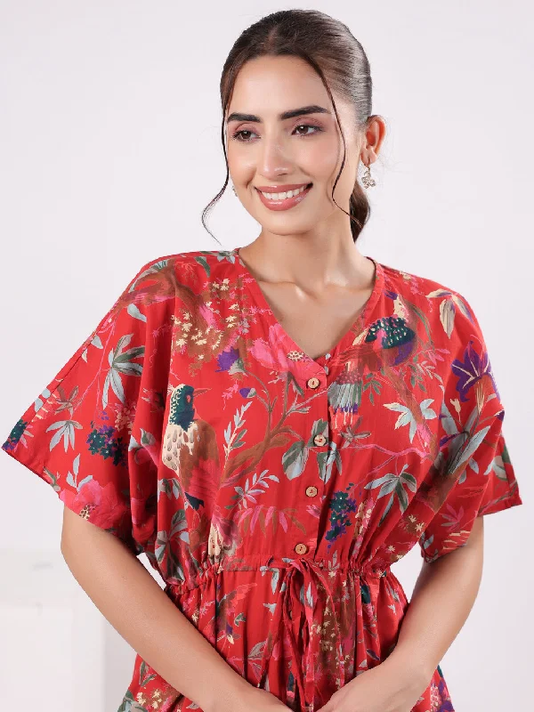 Red Floral Printed Jumpsuit for Women