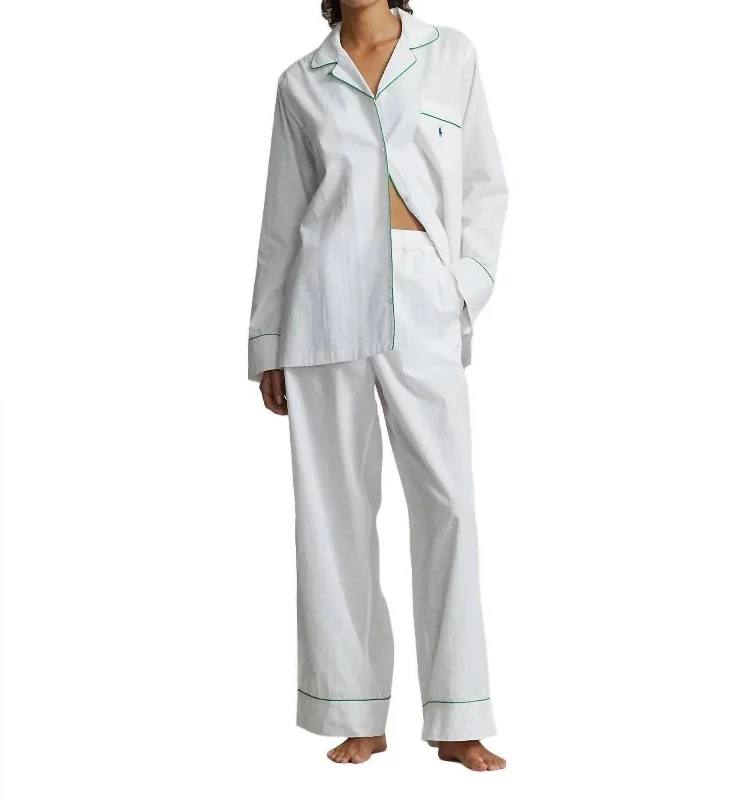 Striped Seersucker Long-Sleeve Pj Set In White Cloud