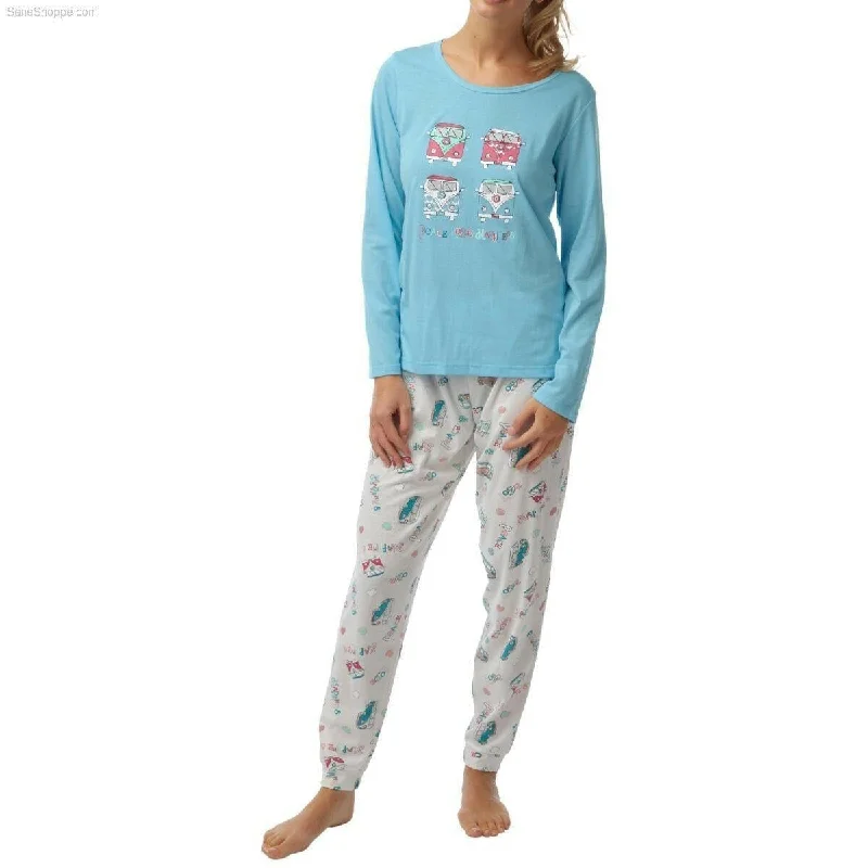 Women's Pyjamas Long Sleeved Loungewear Nightwear in blue and coral